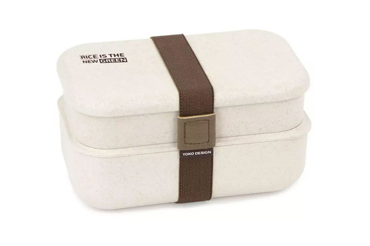 Lunch box 2 &eacute;tages en fibre de bois Yoko Design 1,2L + 1 set de couverts