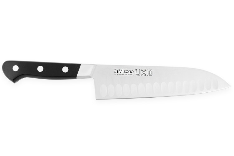 Couteau santoku japonais Misono UX10 alv&eacute;ol&eacute; 18cm