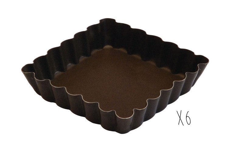 Bo&icirc;te 6 moules &agrave; tartelettes carr&eacute;s cannel&eacute;s Gobel anti-adh&eacute;rent