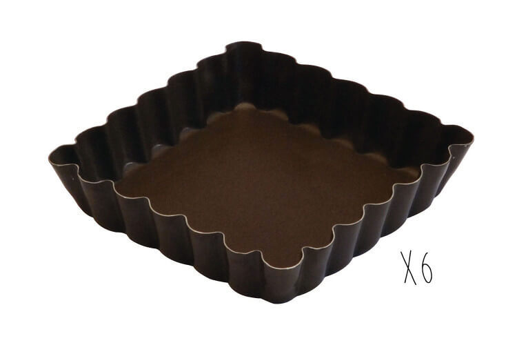 Boîte 6 moules à tartelettes carrés cannelés Gobel anti-adhérent