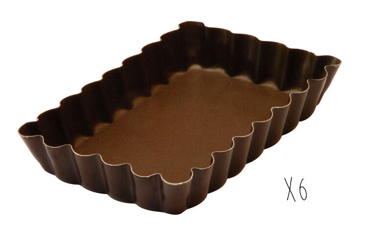 Boîte 6 moules à tartelettes rectangulaires cannelés Gobel anti-adhérent fond fixe