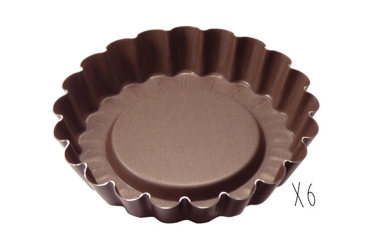 Boîte 6 moules à tartelettes ronds cannelés Gobel anti-adhérent fond renvoyé