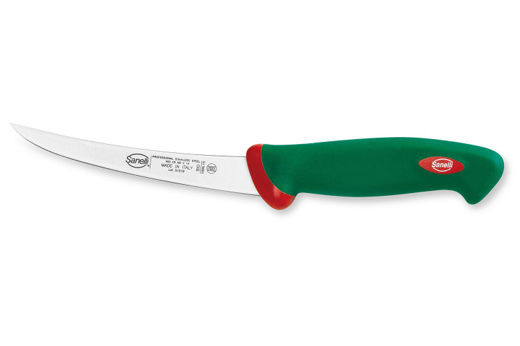 Couteau &agrave; d&eacute;sosser professionnel Sanelli Premana lame renvers&eacute;e 15cm manche vert