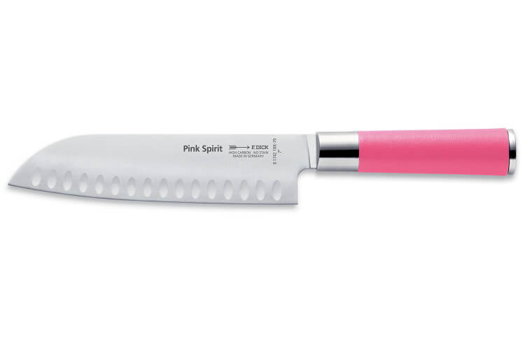 Couteau santoku Dick Pink Spirit lame alvéolée 18cm manche rose