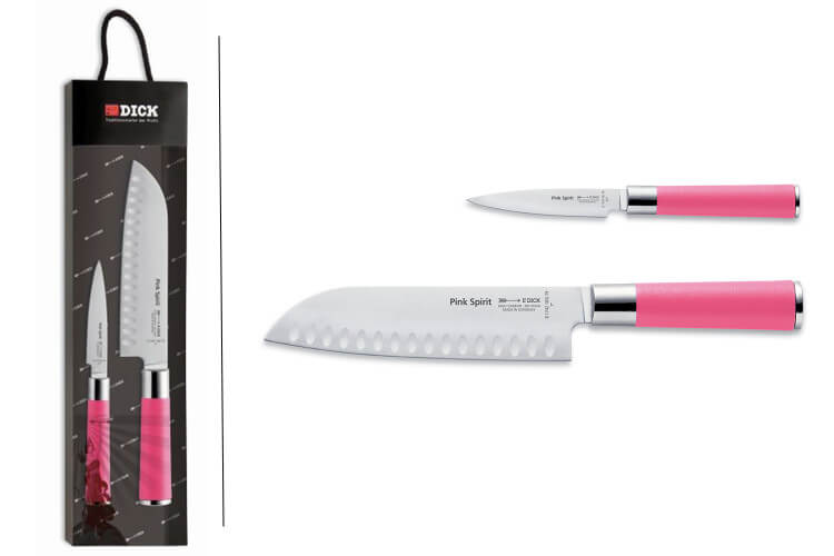 Set 2 couteaux Dick Pink Spirit office + santoku manche rose