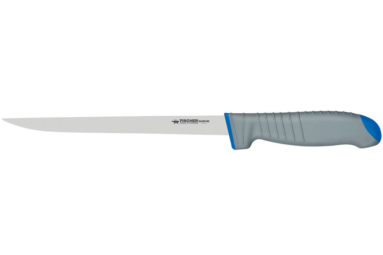 Couteau d&eacute;sosseur / filet de sole 20cm Fischer SANDVIK manche bleu ultra confort