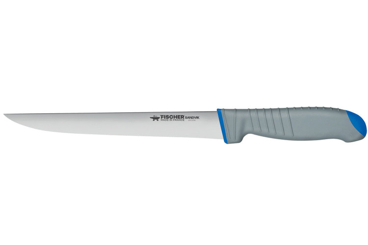 Couteau de boucher 20cm Fischer SANDVIK lame &eacute;troite manche bleu ultra confort