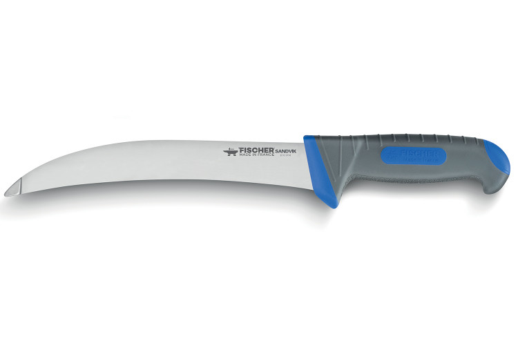 Couteau tripier 20cm courb&eacute; sans pointe Fischer SANDVIK manche ultra confort
