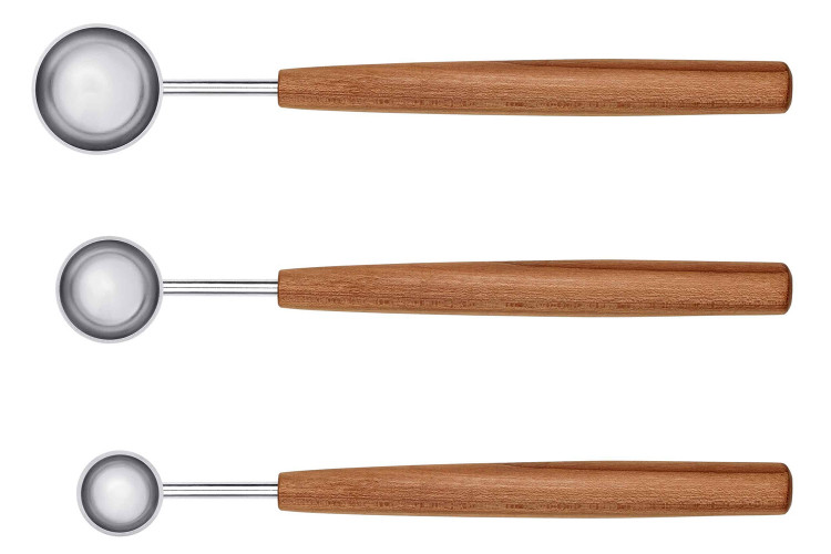 Coffret de 3 cuill&egrave;res &agrave; mesurer Triangle Sense inox 18/10 et manche en bois de prunier