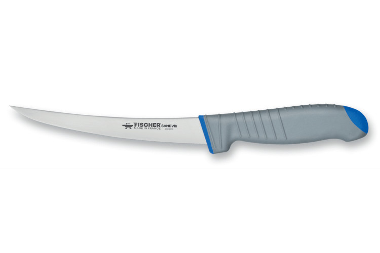 Couteau &agrave; d&eacute;sosser semi-flexible 17cm SANDVIK manche bleu ultra confort 