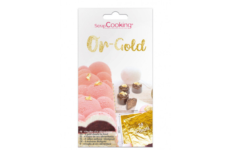 Carnet de 4 feuilles alimentaires en or v&eacute;ritable 24 carats Scrapcooking - 38x38mm