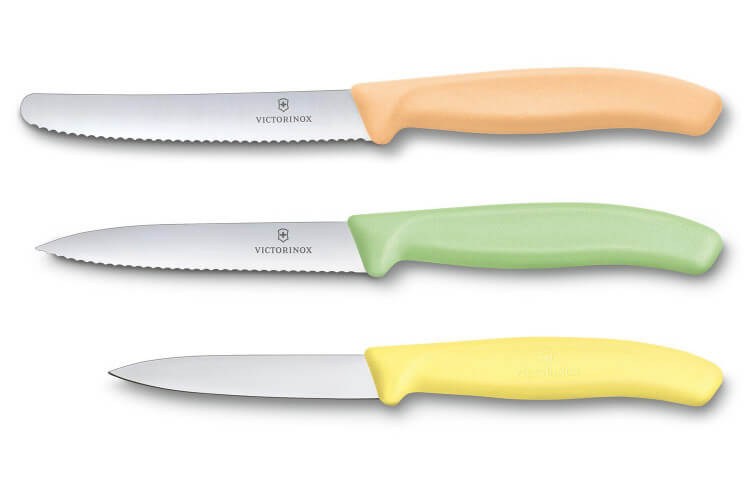 Set 3 couteaux d'office Victorinox Swissclassic Trend Colors pastel jaune, vert, orange