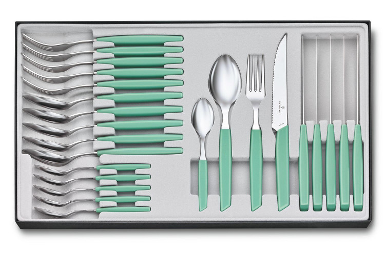 M&eacute;nag&egrave;re 24 pi&egrave;ces Victorinox Swiss Modern acier inox 18/10 manche pastel vert menthe
