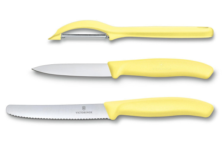 Set 2 couteaux + 1 &eacute;plucheur Victorinox Swissclassic Trend Colors pastel jaune