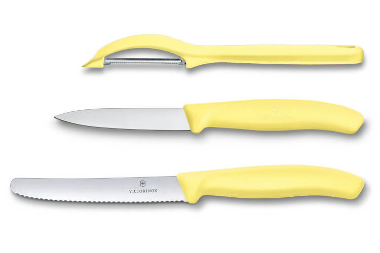 Set 2 couteaux + 1 éplucheur Victorinox Swissclassic Trend Colors pastel jaune