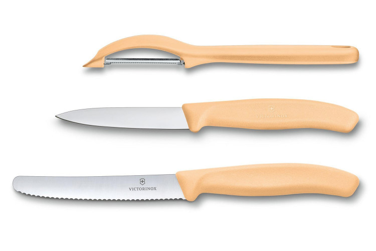 Set 2 couteaux + 1 &eacute;plucheur Victorinox Swissclassic Trend Colors pastel orange