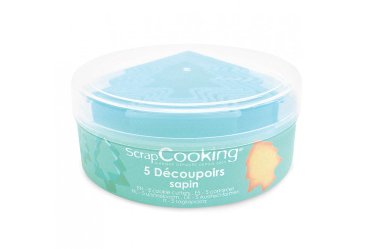 Boite 5 d&eacute;coupoirs sapins Scrapcooking en polypropyl&egrave;ne