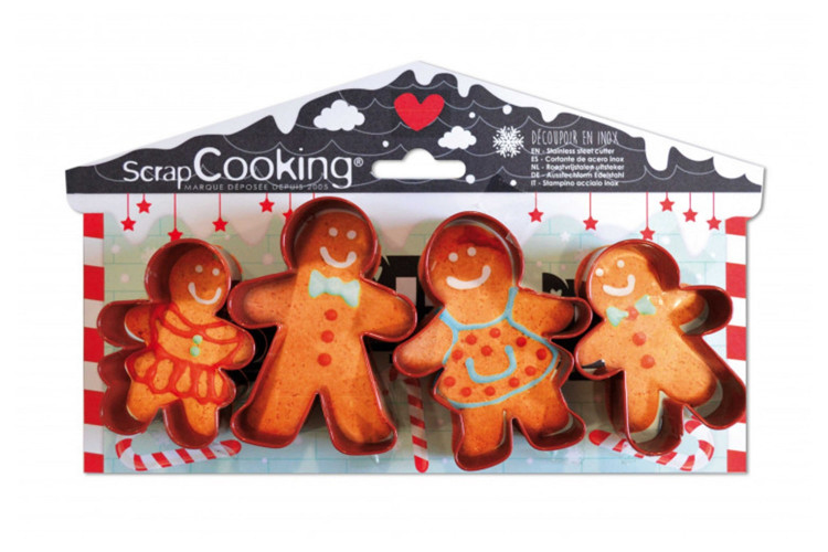 4 emporte-pi&egrave;ces Scrapcooking en inox - Bonhomme pain d'&eacute;pice