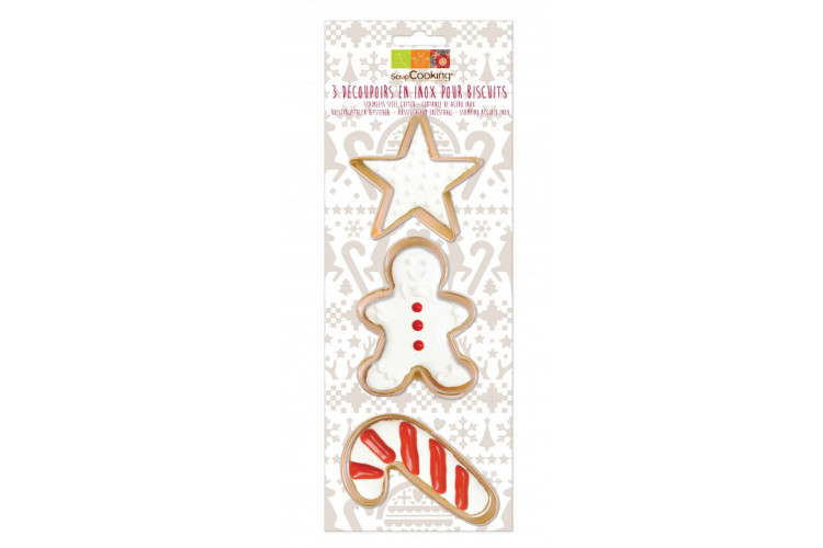 3 d&eacute;coupoirs Scrapcooking en inox dor&eacute; - Bonhomme pain d'&eacute;pice/sucre d'orge/&eacute;toile