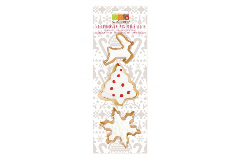 3 d&eacute;coupoirs Scrapcooking en inox dor&eacute; - Flocons/ sapin/ renne