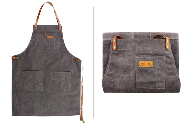Tablier de cuisine Wusaki en toile et cuir 83x67,5cm - Taille unique