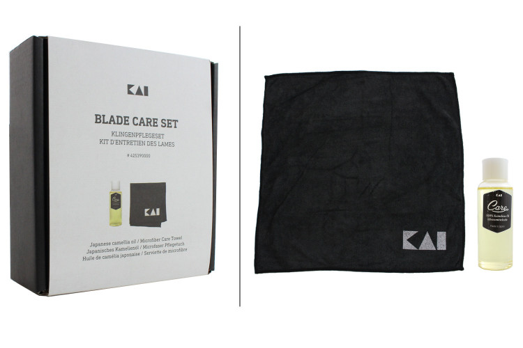 Kit de soin KAI pour entretien des couteaux de cuisine - Huile + Microfibre