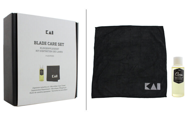 Kit de soin KAI pour entretien des couteaux de cuisine - Huile + Microfibre
