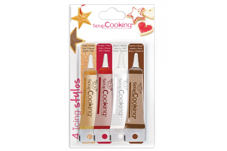 4 icings stylos or, choco, blanc, rouge 4X20g