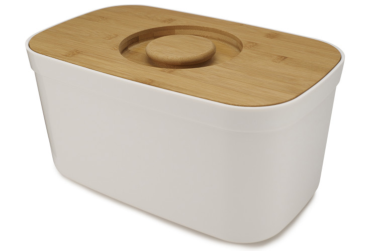 Bo&icirc;te &agrave; pain avec couvercle r&eacute;versible en bambou Joseph Joseph Bread Bin blanche