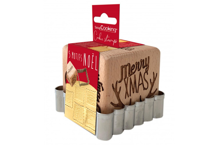Tampon pour biscuits Scrapcooking en bois avec d&eacute;coupoir inox