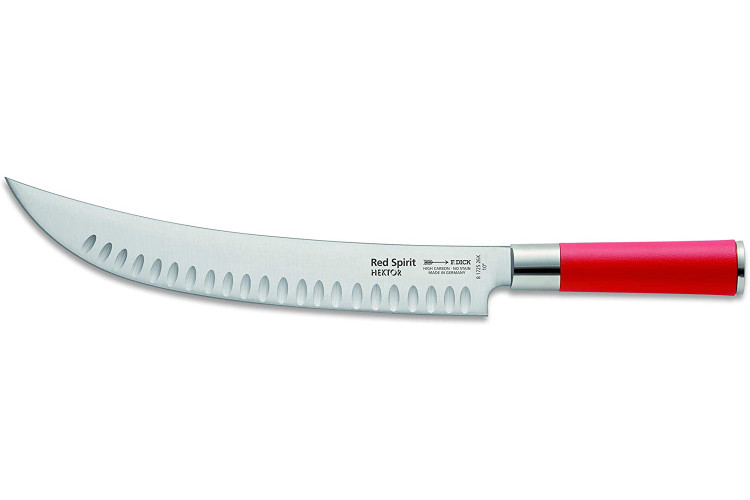 Couteau &agrave; d&eacute;couper Hektor DICK Red Spirit acier inox lame alv&eacute;ol&eacute;e 25cm manche rouge