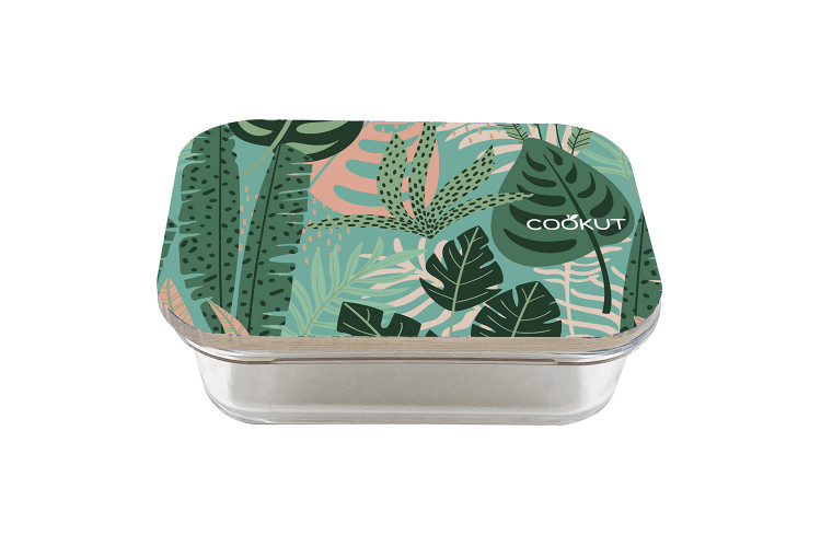 Bo&icirc;te de conservation Cookut Jungle en verre et couvercle en bambou