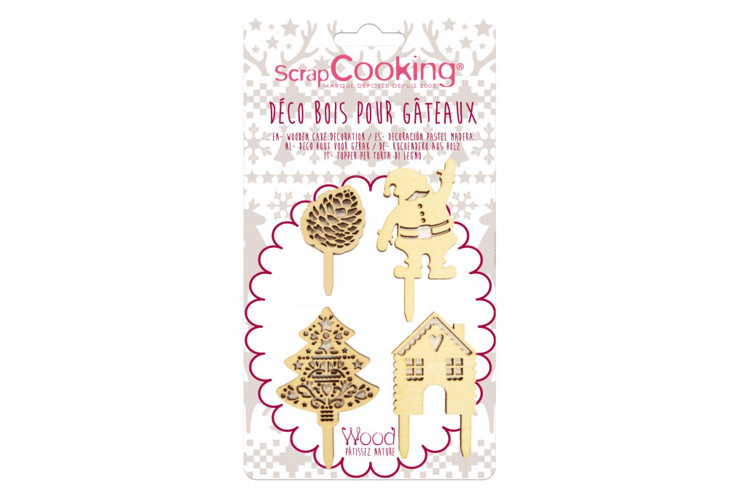Set 4 d&eacute;corations de b&ucirc;che de No&euml;l Scrapcooking en bois