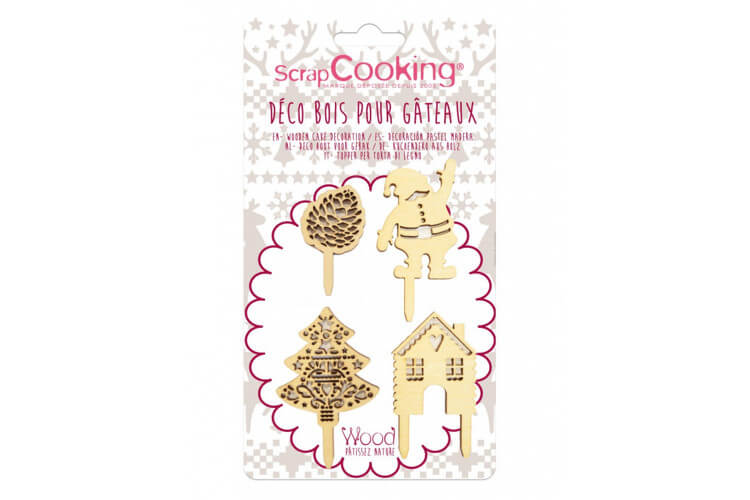 Set 4 décorations de bûche de Noël Scrapcooking en bois