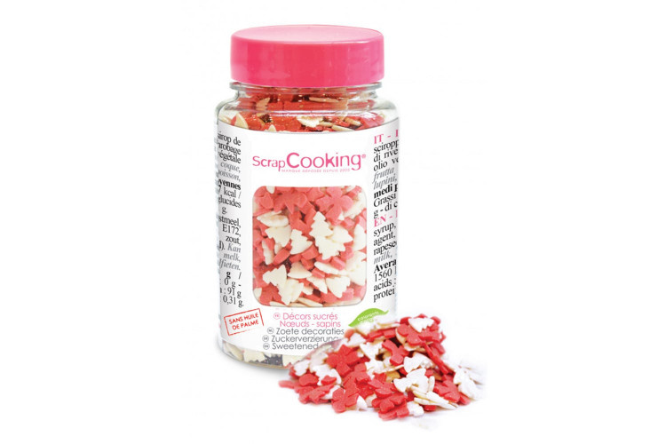 Pot d&eacute;cors sucr&eacute;s Scrapcooking No&euml;l sapin blanc + n&oelig;ud rouge 50g