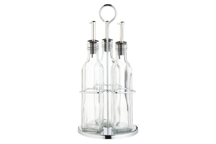 Ensemble de 3 bouteilles huile et vinaigre en verre avec pr&eacute;sentoir World of Flavours