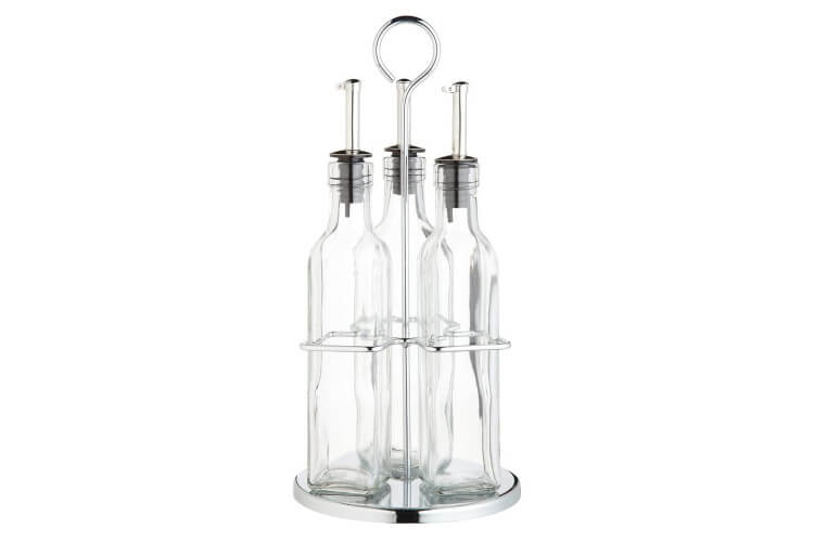 Ensemble de 3 bouteilles huile et vinaigre en verre avec présentoir World of Flavours