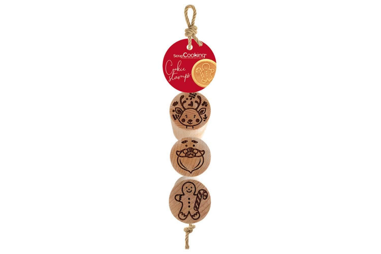 3 mini tampons pour biscuits Scrapcooking en bois - Plusieurs motifs
