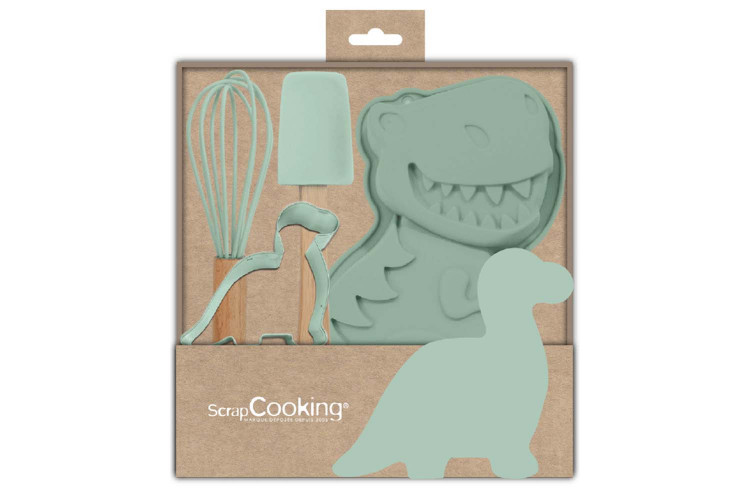 Coffret 4 ustensiles de p&acirc;tisserie pour enfant Scrapcooking - Dinosaure