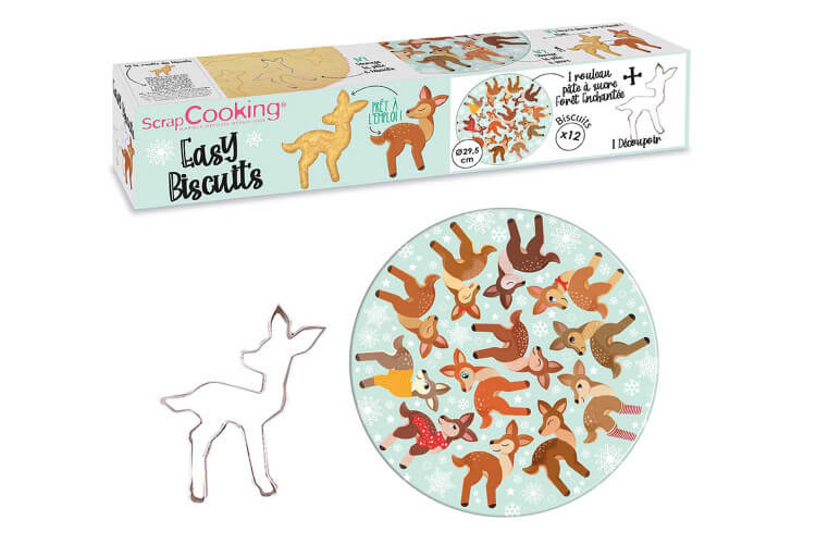 Rouleau pâte à sucre faon Scrapcooking Forêt enchantée 150g avec découpoir faon