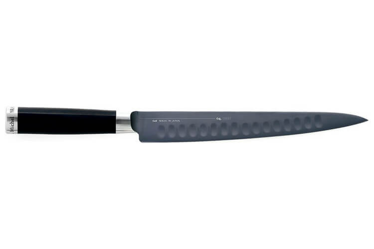 Couteau à trancher Kai Michel Bras 23cm n°3 acier inox SG2 alvéolé + fourreau en bois