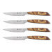 Coffret 4 couteaux à steak Icel lame dentelée 11cm manche droit bois d'olivier