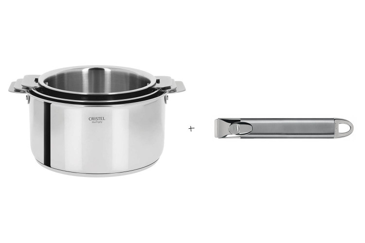 Set de 3 casseroles Cristel Casteline Amovible en inox 16 &agrave; 20cm - Poign&eacute;e Zenith incluse