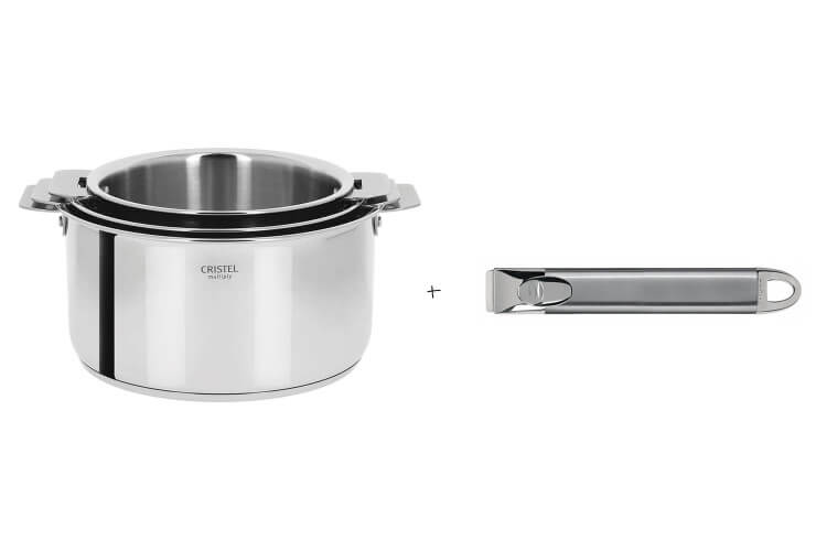 Set de 3 casseroles Cristel Casteline Amovible en inox 16 à 20cm - Poignée Zenith incluse