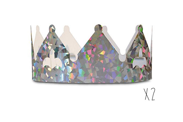 2 couronnes pour galette des rois couleur argent holographique