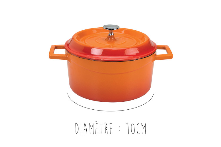 Mini cocotte en fonte &eacute;maill&eacute;e ronde Agnelli Slowcook orange avec couvercle