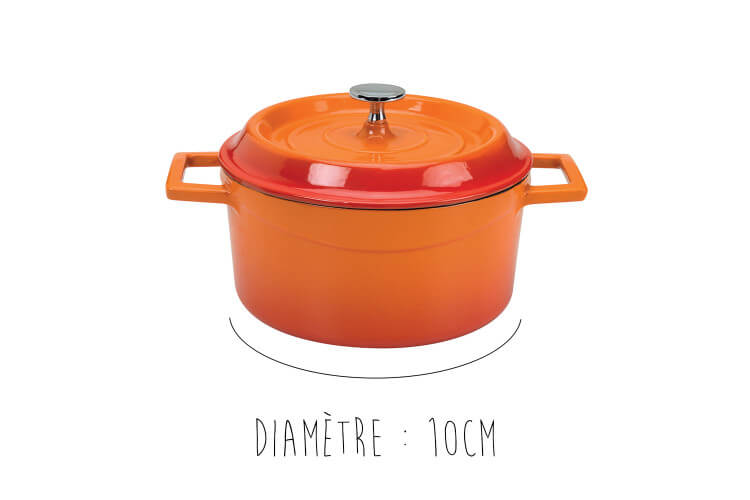 Mini cocotte en fonte émaillée ronde Agnelli Slowcook orange avec couvercle