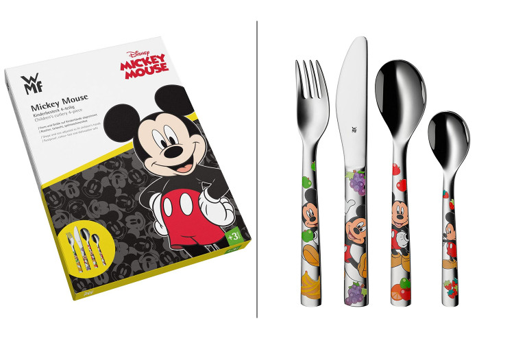 Couverts enfant 4 pi&egrave;ces WMF Mickey Mouse en acier inox 18/10 Cromargan