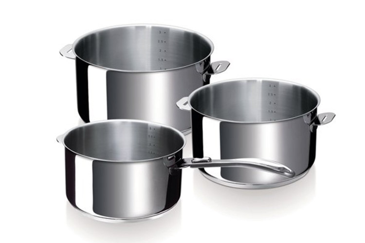 Set de 3 casseroles Beka Evolution en inox 16, 18 et 20cm - Poign&eacute;e amovible incluse