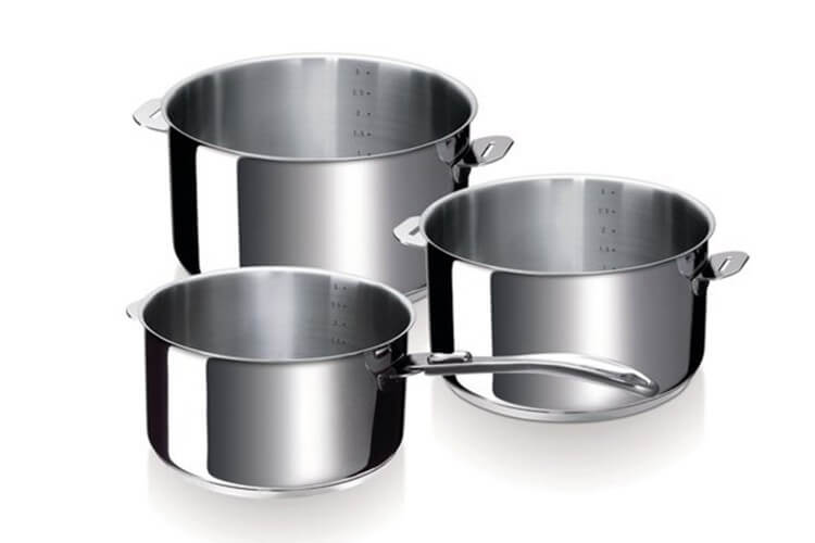 Set de 3 casseroles Beka Evolution en inox 16, 18 et 20cm - Poignée amovible incluse